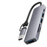 Adaptador USB/Type C + leitor de cartão TF/SD + USB