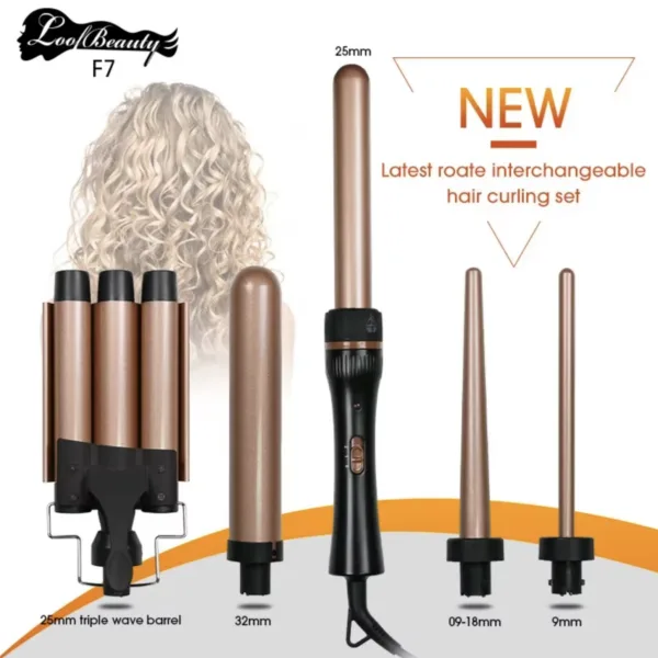 Modelador 5 Acessórios (Prancha + Ondulador 3 Tubos + Modelador Caracóis Ponta Fina + Ponta Larga 19mm + 32mm)